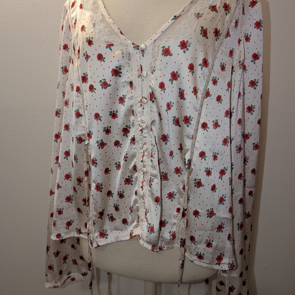 Free People White Floral Blouse